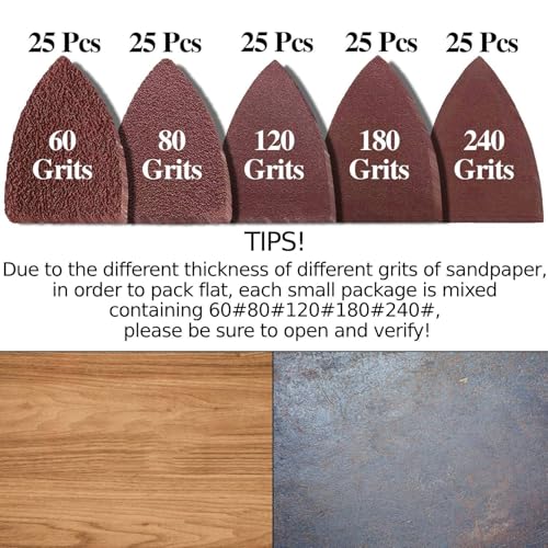 130Pcs Oscillating Tool Detail Sanding Pads Kit, 5Pcs Finger Sanding Pads, 125Pcs Sandpaper, 60/80/120/180/240 Grits Hook & Loop Multitool Sandpaper for Wood/Plaster Other Surfaces Polish Sanding - Thumbnail 5