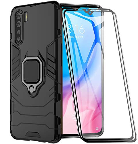 XIFAN Funda para OPPO A91/Oppo F15, [Robusto] Anillo Metálico Soporte [Funciona con El Montaje De Coche Magnético] Case Carcasa, Negro + 2 Piezas Protector de Pantalla
