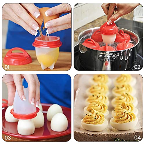 6pcs Eierkocher Silikon Set,Nesloonp Eierkocher aus Silikon,Eierkochern Ohne Schale ,Eierbecher zum Kochen,ei kochen Easy Eggs,Non Stick Eier Silikon Kocher Schalenlose hart und weich Küchengeschirr – Bild 4