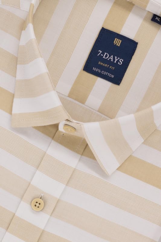 Image of 7-DAYS Men's Premium Striped Shirt - 100% Cotton, Tailored Fit (Between Slim & Regular), Full Sleeve, with Pocket - Smart Office & Casual Look
