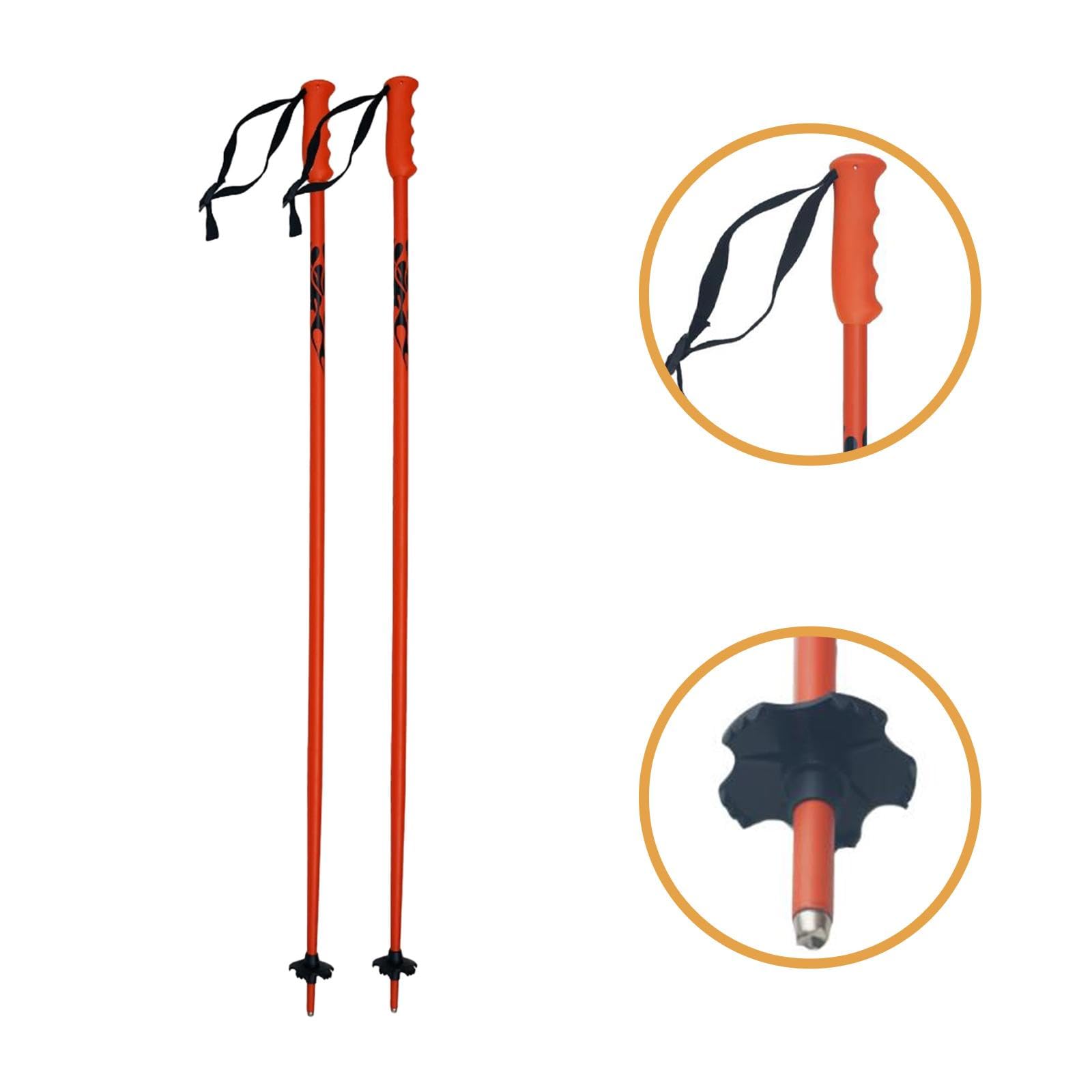 Bâtons de Ski Aluminium Monobloc Lot de 2, Équipement Ski Extérieur Polyvalent, Orange Fluorescent