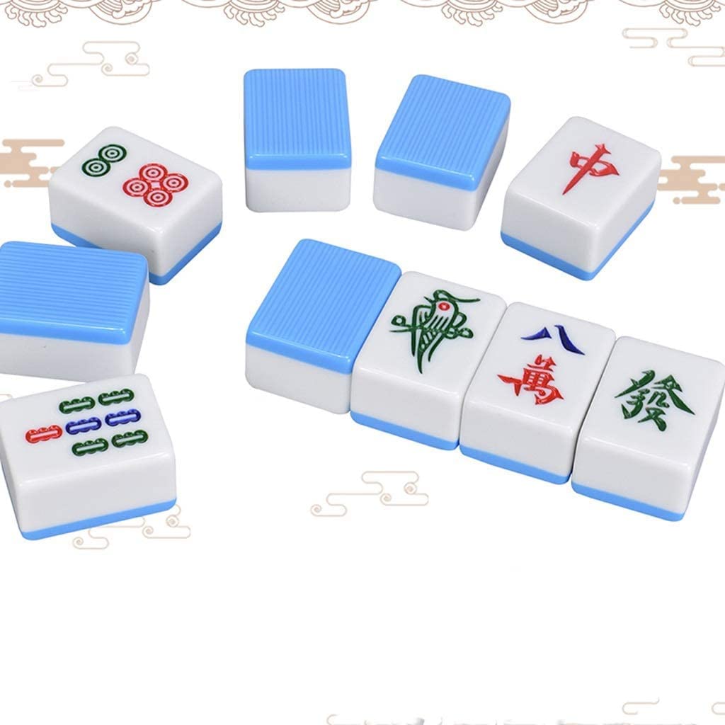 Mahjong chiński zestaw gier Mahjong, przenośny 144 płytki materiał akrylowy Mah-Jongg, zestawy gier Majong do podróży Party gra rodzinna płytki Mahjong decorate