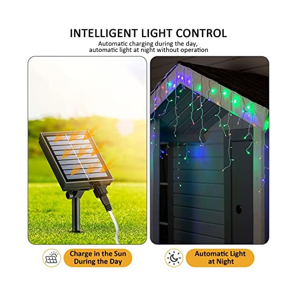 JIMACRO Solar LED String Lichter, 32pcsx0.8M 256 LED Lichtvorhang Weihnachtsbeleuchtung Außen, 7M Wasserdichte Lichterketten, 8 Modi LED Wasserdichte Lichterkette Außen für die Wandtraufe Dekoration – Bild 3