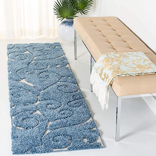 Image of Handwoven Microfibre 3D Rug for Living Room (Teel Blue & Ivory, 2 X 8 Feet (Runner), Microfibre)