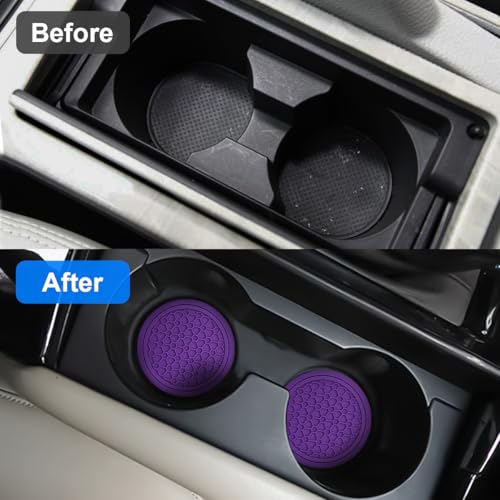Image of Mandark 4PCS Car Cup Holder Coasters, 2.75 Inch Non-Slip Insert Water Bottle Holder Pads, Dustproof Automotive Interior Accessories Mat, Universal for Vehicles, Trucks, RVs and More (Purple)