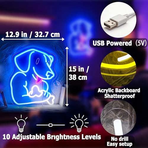 Image of Dog Neon Sign for Wall Decor Light Up Sign Gym Led Signs for Room Party Home Wall Decor USB Powered
