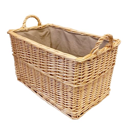 Panier rectangulaire en osier avec doublure et poignées (petit, naturel)
