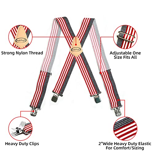 Melotough Mens Suspenders Usa Flag 2" Wide Suspenders Adjustable And Elastic Braces X Shape With Very Strong Clips - Heavy Duty (Usa) #TOP1