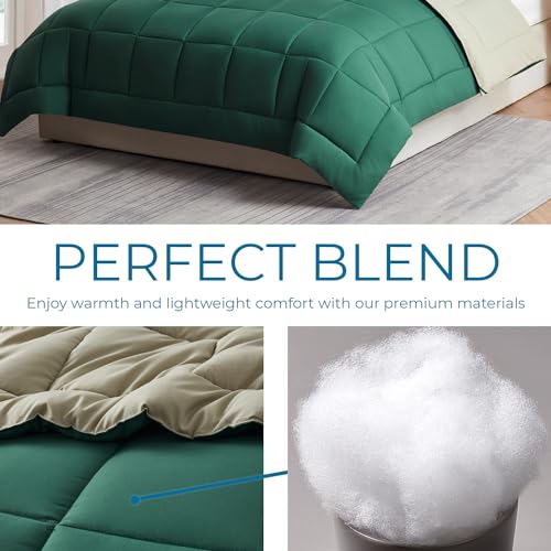 Image of Nestl 3 Piece Quilted Down Alternative Comforter Oversized King Size with 2 Pillow Shams, All Season Green /Light Green Duvet Inserts with Corner Tabs