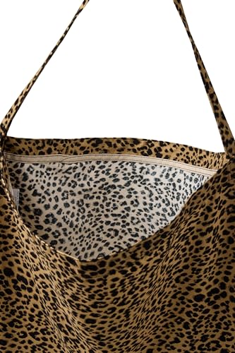 Bolsa tote ecológica ligera unisex casual con estampado de leopardo en pana marrón miniatura 6
