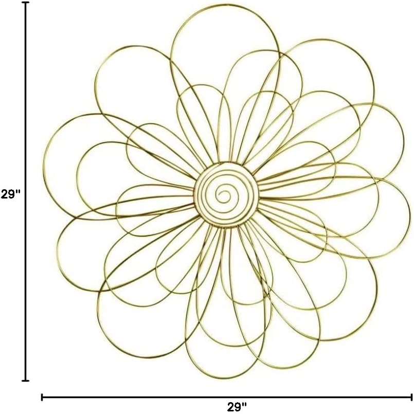 Bellaa 23240 Golden Metal Wall Art Decor 29 inch Modern Abstract Contemporary 3D Geometric Sculpture Living Room Scroll Outdoor Garden Patio Backyard Boho Farmhouse