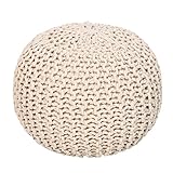 REDEARTH Round Pouf Ottoman - Cable Knitted Boho Poof - Home Décor Cord Pouffe Handmade Circular Footrest for Living Room - Bedroom - Kids Bedroom - 100% Cotton Pouf (19.5'x19.5'x14') - Ivory