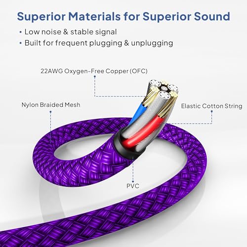 Image of Elebase 1 /4 Inch TRS Instrument Cable 10ft 2-Pack,Straight 6.35mm Male Jack Stereo Audio Interconnect Cord,6.35 mm Balanced Line for Electric Guitar,Bass,Keyboard,Mixer,Amplifier,Amp,Speaker,Equalizer