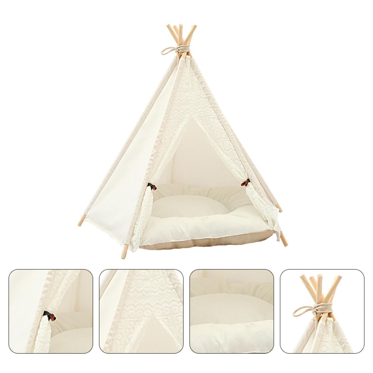 Niche pour Chien Pliable en Toile Coussin Amovible, Tente Triangulaire en Toile Lavable de Taille Moyenne, Abri Confortable et Portable pour Petits Chiens et Chiots