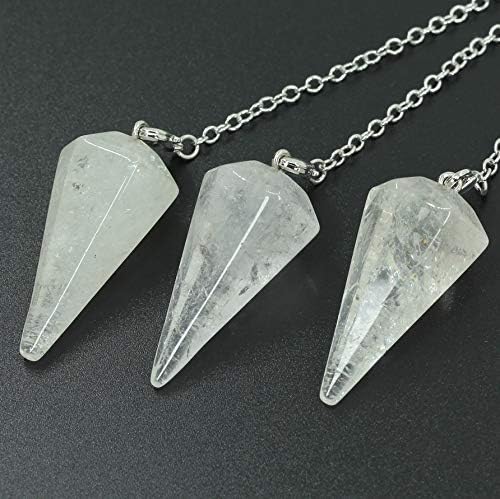 Miniatura 3 de Piedra preciosa de cuarzo blanco natural de 12 facetas de cristal hexagonal puntiagudo Reiki Chakra Colgante Péndulo