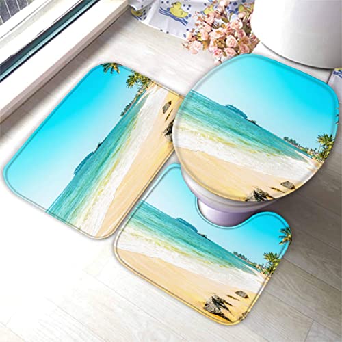 Zifarm Badematte rutschfeste 50x80 cm Ozean Badvorleger-Set 3D Drucken Strand Sommer Mikrofaser Flanell Absorbierend… – Bild 5