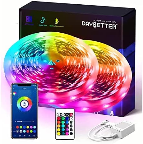 DAYBETTER Smart RGB Led Strip Lights,50ft Led Lights for Bedroom with App Control,Multicolor Changing Led Light Strips Sync to Music Apply for Room,Kitchen Decoration