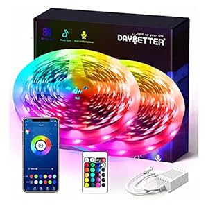 DAYBETTER Smart RGB Led Strip Lights,50ft Led Lights for Bedroom with App Control,Multicolor Changing Led Light Strips…