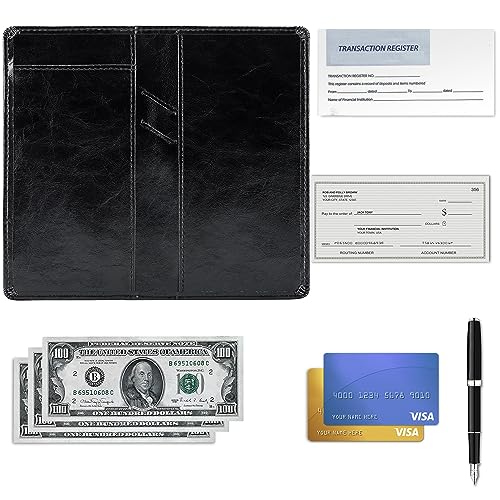 Image of Aurya Leather Checkbook Covers for Personal Checkbook, Checkbook Holder with Free Vinyl Divider, Checkbook Cover for Duplicate Checks for Men and Women