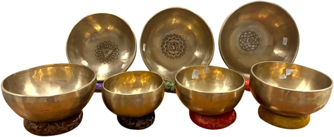 Set di 7 campane tibetane per i 7 chakra, set di 7 campane tibetane, ciotole curative da A a sol, ciotola per mediazione (12,7-25,4 cm)