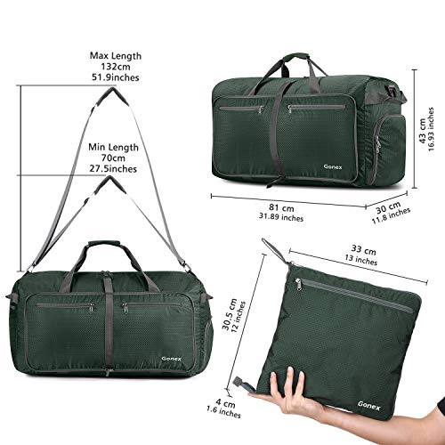 Gonex 100L Foldable Travel Duffel Bag for Luggage Gym Sports, Lightweight Travel Bag with Big Capacity, Water Repellent (Dark green)
