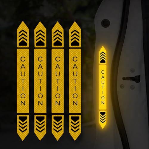 Image of Car Door Open Reflective Stickers for Cars & Bikes, Side Marker Bumper Fender Night Visibility Safety Warning Reflector Strips Waterproof Self Adhesive Universal Fit (Pack of 4, Yellow)