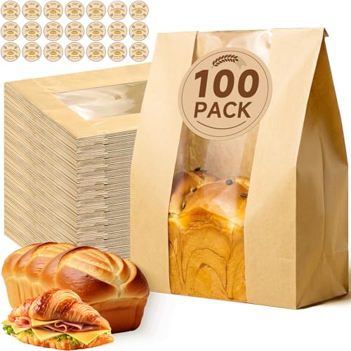 Tripho 100 Pcs Bread Bags for Homemade Bread with Clear Window & 120 Stickers, Sourdough Bread Bags...