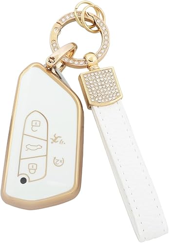 1797 Funda para llavero para VW Volkswagen ID.4 Golf GTI R Accesorios 2022 2023 Bling Car Key Chain Case Shell 5 Botones Oro Blanco TPU, Blanco,