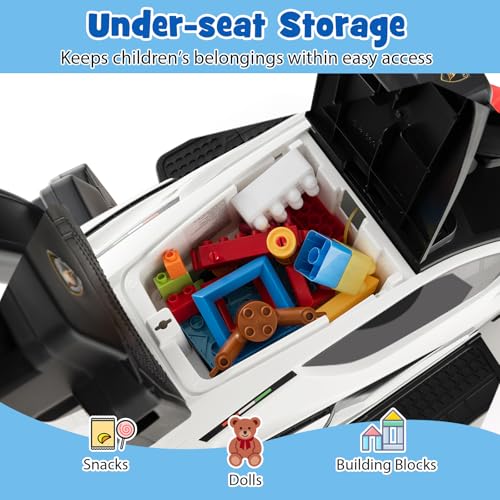 SOARS Lamborghini Rutschauto, Rutschfahrzeug mit Abnehmbarer Schiebstange, Universalrädern, Stauraum, Scheinwerfern, USB-Anschluss, Musik, Spielzeugauto für Kinder ab 1 Jahr (Weiß) – Bild 8