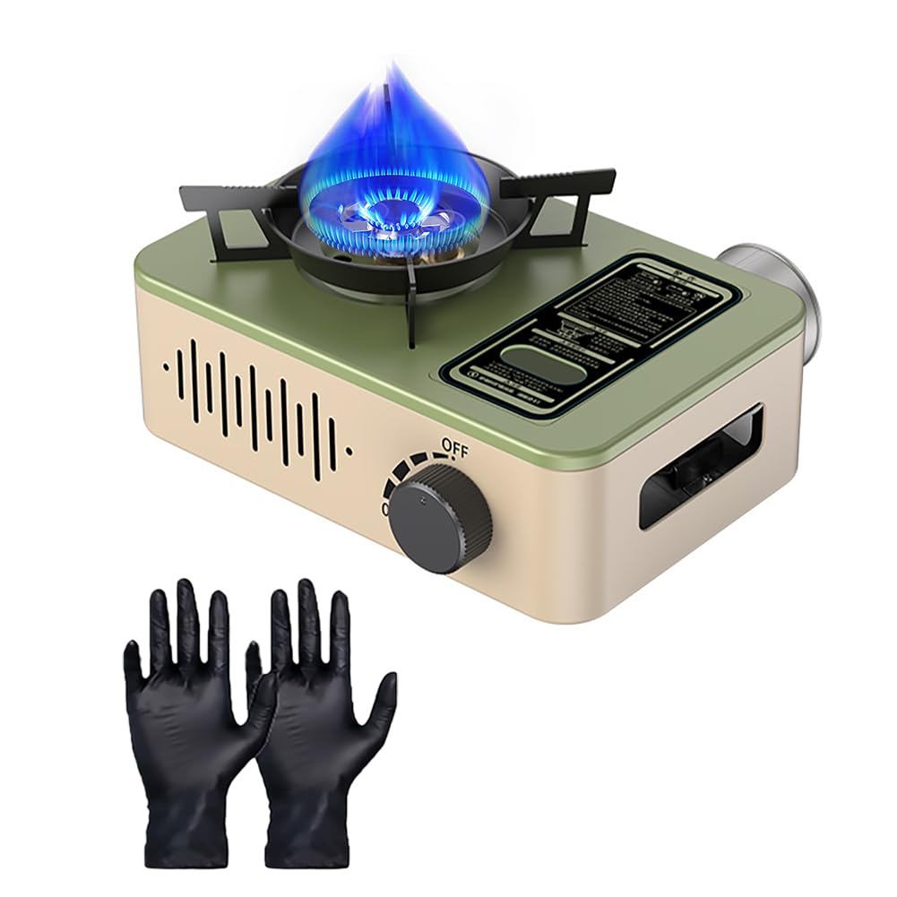 Estufa De Camping Portátil De Gas 3200 W - Mini Quemador con Guantes, Butano y Encendido Automático, Control De Calor