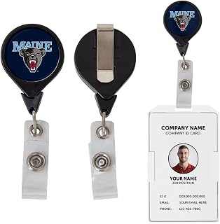 Desert Cactus University of Maine Retractable Badge Holder UMaine Black Bears ID Reel with Ticket Clip for Lanyard, Work, School & Office Access