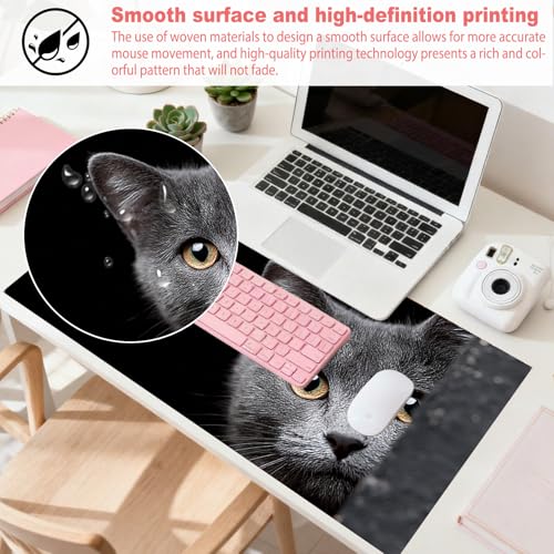 Image of Nuxovilar Professional Large Mouse Pad 11.8x31.4 Inch Polyester Desk Mat for Home Office Gaming Room Cute Decor - Gray Cat