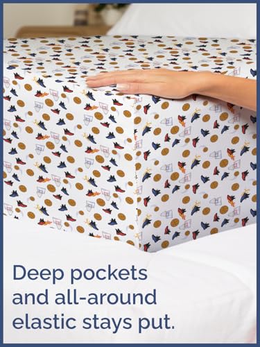 Image of Kids Full Size Basketball Bed Sheets - 4 Piece Kids Basketball Sheet Set | Basketball Themed Bedding, Ultra-Soft, Cute & Cozy, Breathable & Machine Washable, Bed Set for Boys, Girls & Teens & Cooling