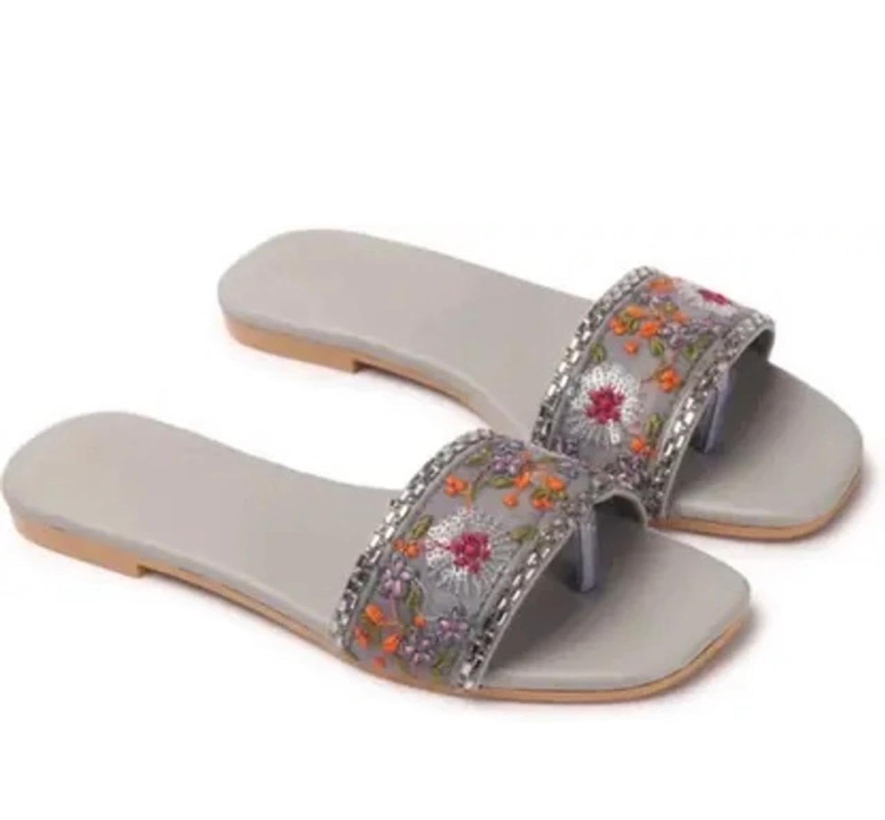 Rehan Traders Stylish Women's Pair Of Embroidered & Embellished Flat Fashion Sandals| Comfortable, Lightweight, Anti Slip|SL_284-picture-42