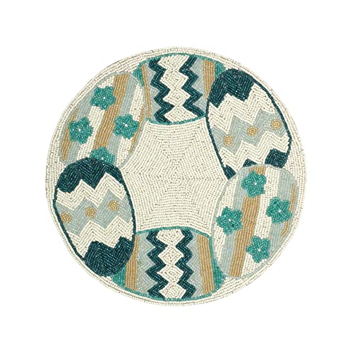 Glitz Beaded Placemats 13" Dia Teal,Ivory,Yellow,Blue For Dining Table - Pack Of 1 Measure 13 Inches Beaded Placemats Round #TOP5
