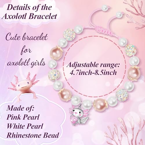 Axolotl Bracelet for Girls, Cute Axolotl Gifts for Girls as Halloween Gifts, Gift for Daughter Granddaughter Niece, Adjustable Girls Bracelet Axolotl Stuff with Card Kawaii Gift4