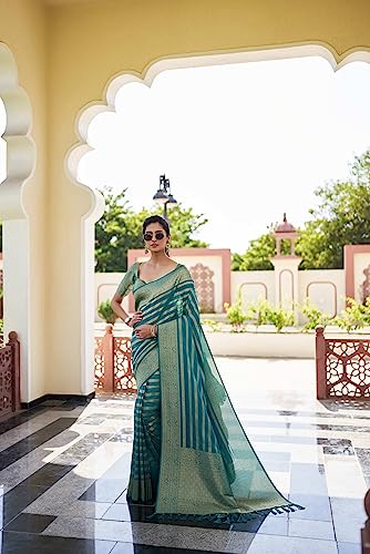 Image of Vardha Women's Banarasi Georgette Saree with Unstitched Blouse Piece - Gold Zari Woven Work Sarees for Wedding (Vritika)
