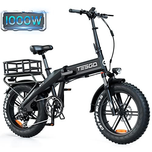 Tesgo Folding 1000W Electric Bikes For Adults, Stt Fat Tire Ebike Max 32Mph With 48V 15Ah Removable Battery, 20" Bike Fork & Hydraulic Brakes, Shimano 8-Speed Gears Electric Bicycles,[Ul Certified] #TOP12