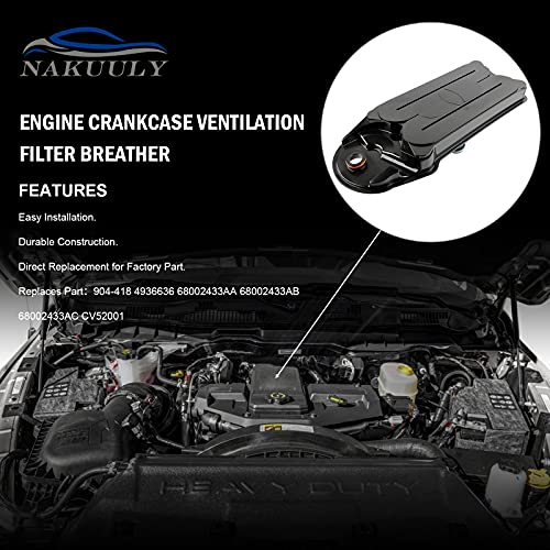 Nakuuly CV52001 Crankcase Ventilation Filter Compatible with 2008-2023 Dodge Ram 2500 3500 4500 5500 Cummins 6.7L ISB Diesel Ford F650 F750 Breather Element CCV Filter # 904-418 68002433AC by Nakuuly - Image 3