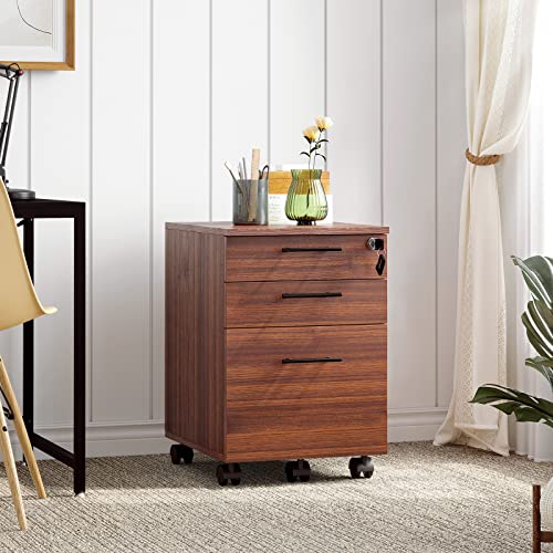 Yitahome 3 Drawer Mobile File Cabinet With Lock,Fully Assembled Except Casters & Handles, Office Cabinet With Wheels,Wood Filing Cabinet For Home Office Fits Letter Size (Red) #TOP1