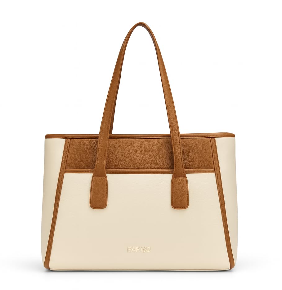 Urbane Ivory Tote Bag for Women | Large Vegan Leather Handbag with 16-Inch Laptop Compartment, RFID Pockets, Zip Closure | Stylish Office, Travel Tote | Made in India-image-21