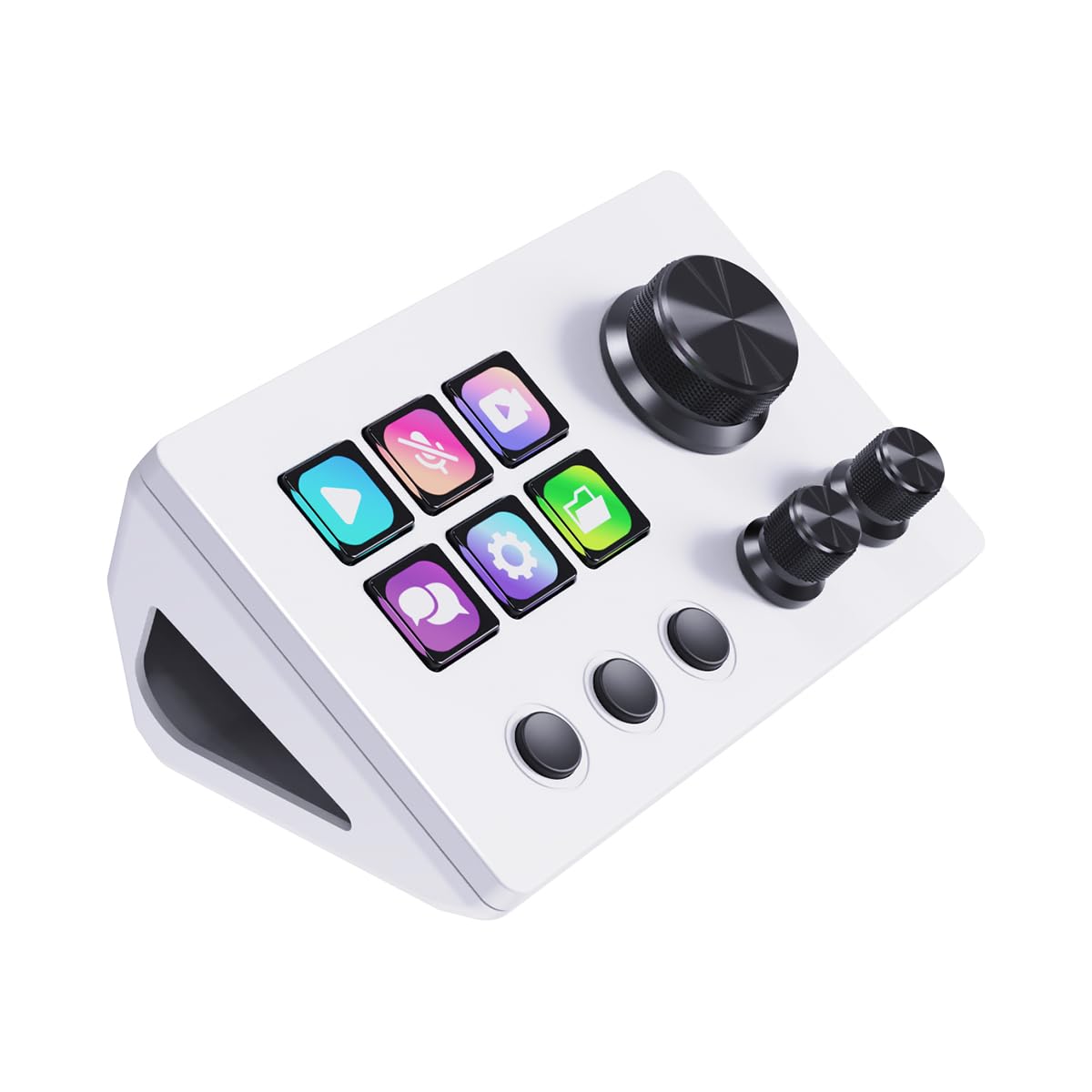 Basicolor N3 Stream Controller Deck con 6 tasti macro LCD, 3 pulsanti e 3 manopole - Tastiera programmabile per streaming (YouTube, OBS, Twitch), Creazione, Produttività (Office) e Gaming (Mac/PC)
