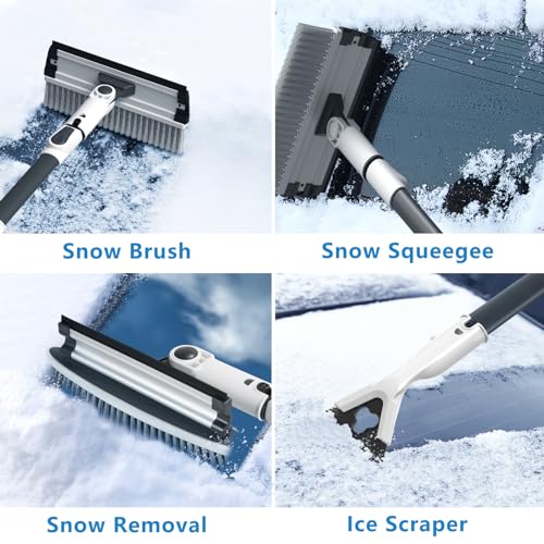 47.3" Ice Scrapers for Car Windshield, 2 in 1 Snow Brush for Car and Ice Scraper, Extendable Snow Brush for Car Windshield with Foam Grip and 180° Pivoting Brush Head for Car Automobile Vehicle Window
