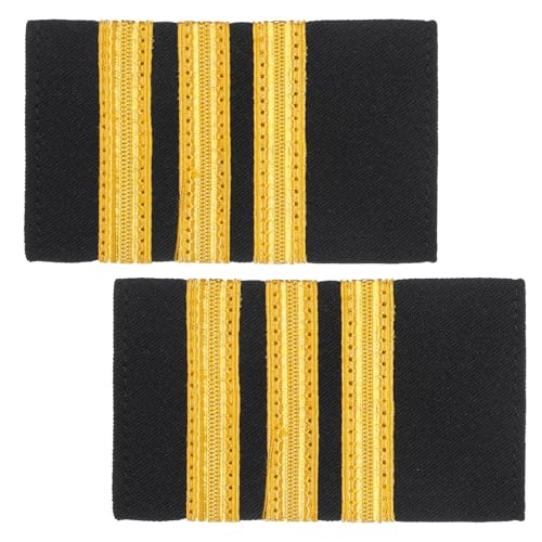 2 Pcs Professional Pilot Uniform Epaulets, Three Bars Captain Shoulder, Airlines Pilot Epaulets,...