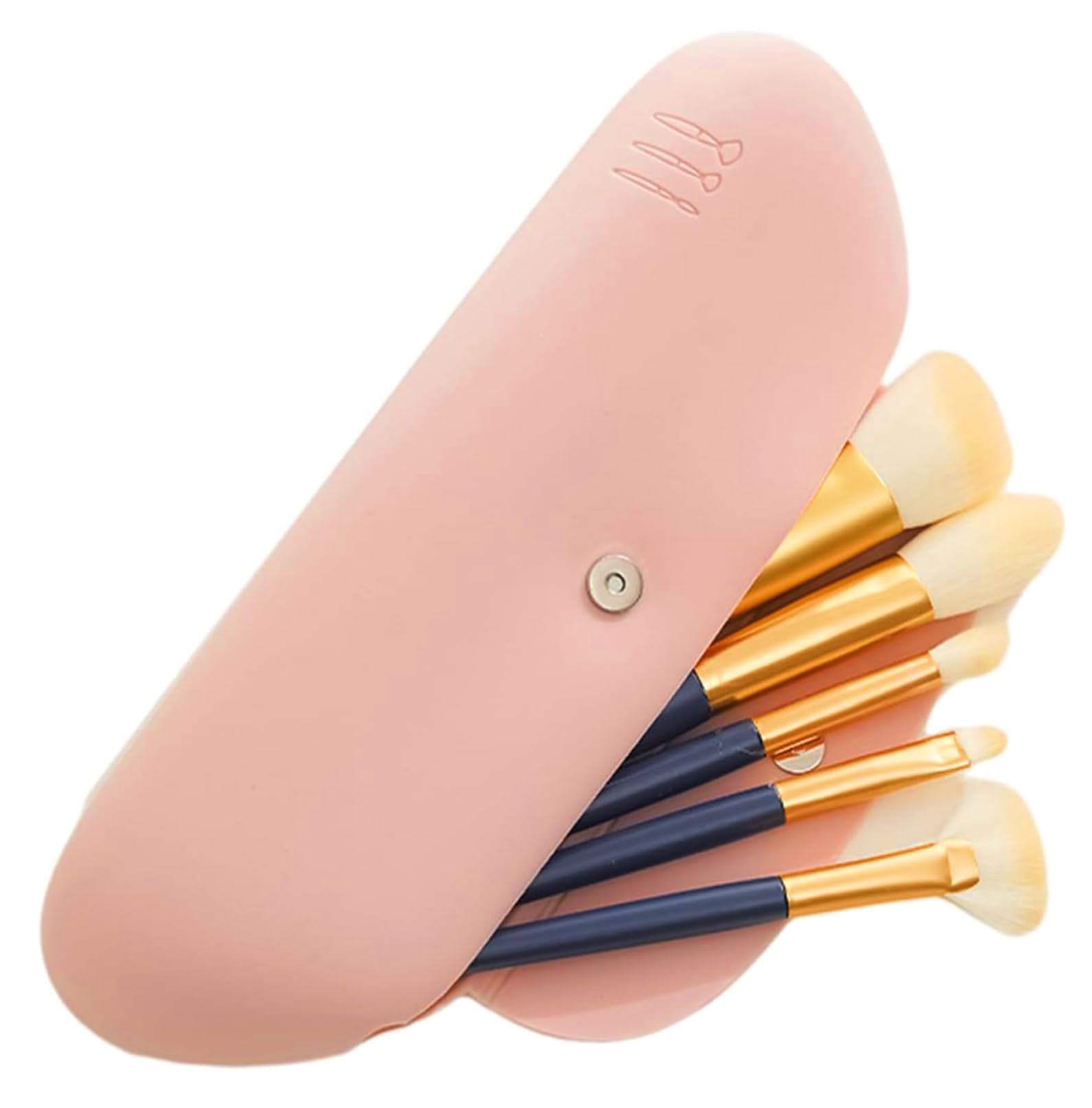 INOVERA (LABEL) Silicone Large Makeup Brush Holder - Cosmetic Face Brushes Pouch - Magnetic Anti-Fall Out, Sleek and Soft Makeup Tools Organizer for Travel (Rose Gold)
