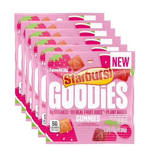 STARBURST GOODIES FaveREDS Plant-Based Low Sugar Candy Fruit Gummy Candies, 1.8 Oz Bags (Pack of 12)