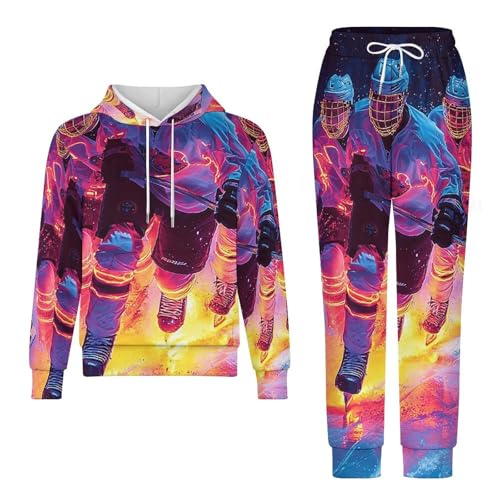 Boys Girls Clothes Outfits 2 Piece Long Sleeve Hoodie Pants Kid Sweatpants, Hockey Players Hippie Neon4