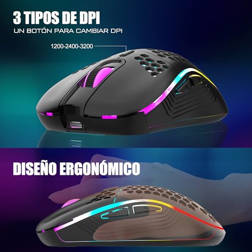 RedThunder Teclado Mecánico Inalámbrico Gaming 60%,Retroiluminación RGB Dinámica,Ratón Celular Ligero de 3200 dpi,Teclado Ultra-Compacto 62 Teclas Anti-ghosting,Disposición QWERTY ES,para PC/PS5/Xbox - imagen 5