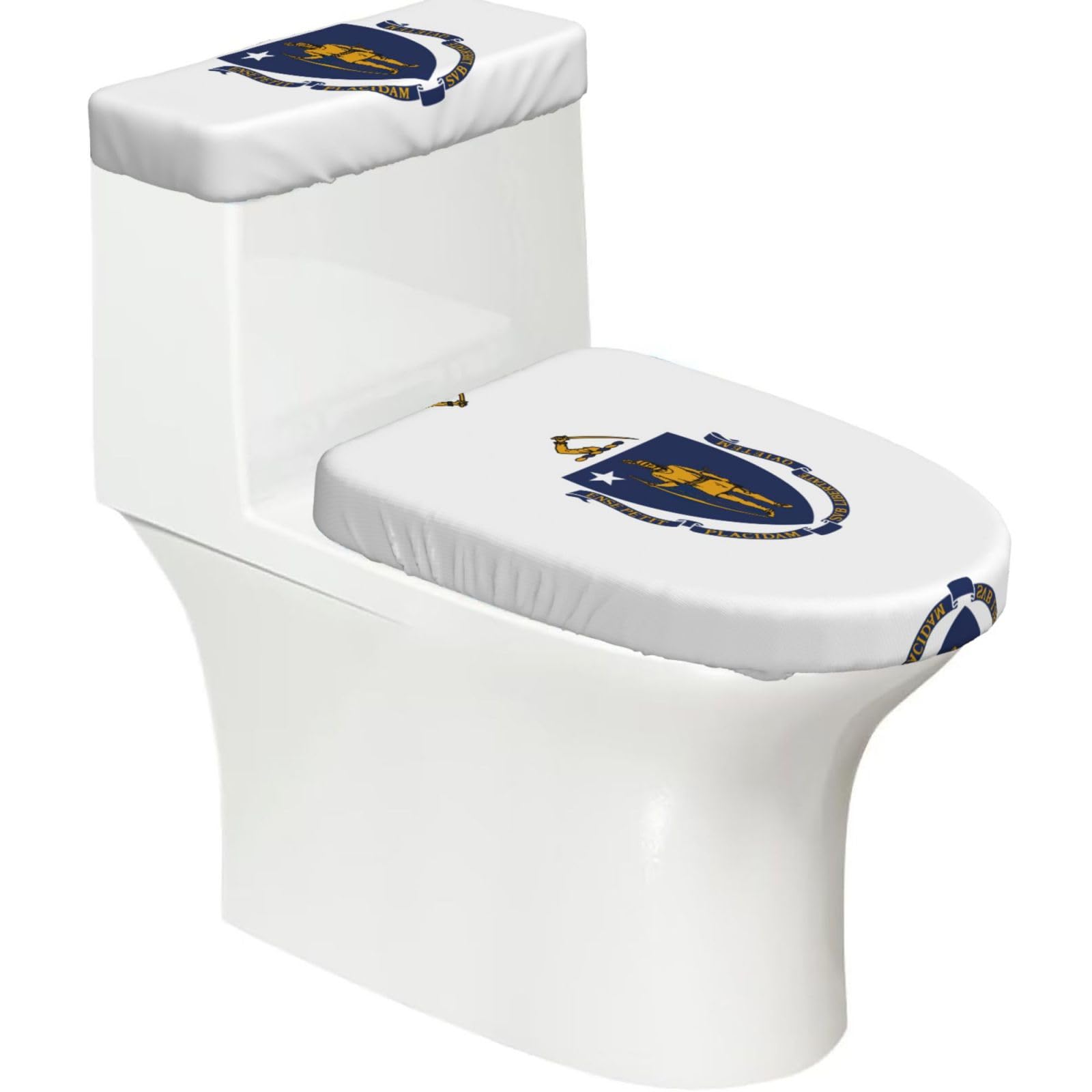Massachusetts State Flag Print Bathroom Decor Toilet Lid Cover And Tank Covers, Restroom Accessories Fits Most Round