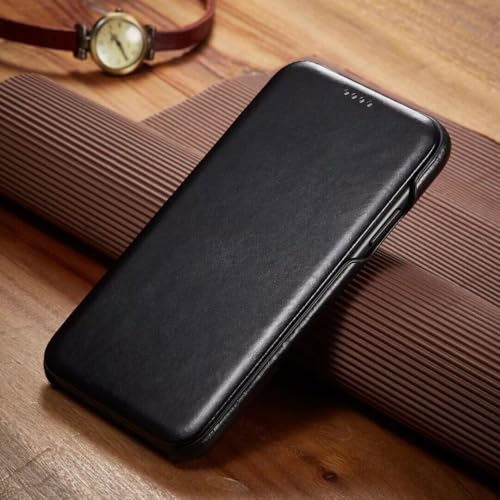 Étui compatible iPhone 11 Pro 5,8 pouces noir rabat magnétique cuir véritable rigide